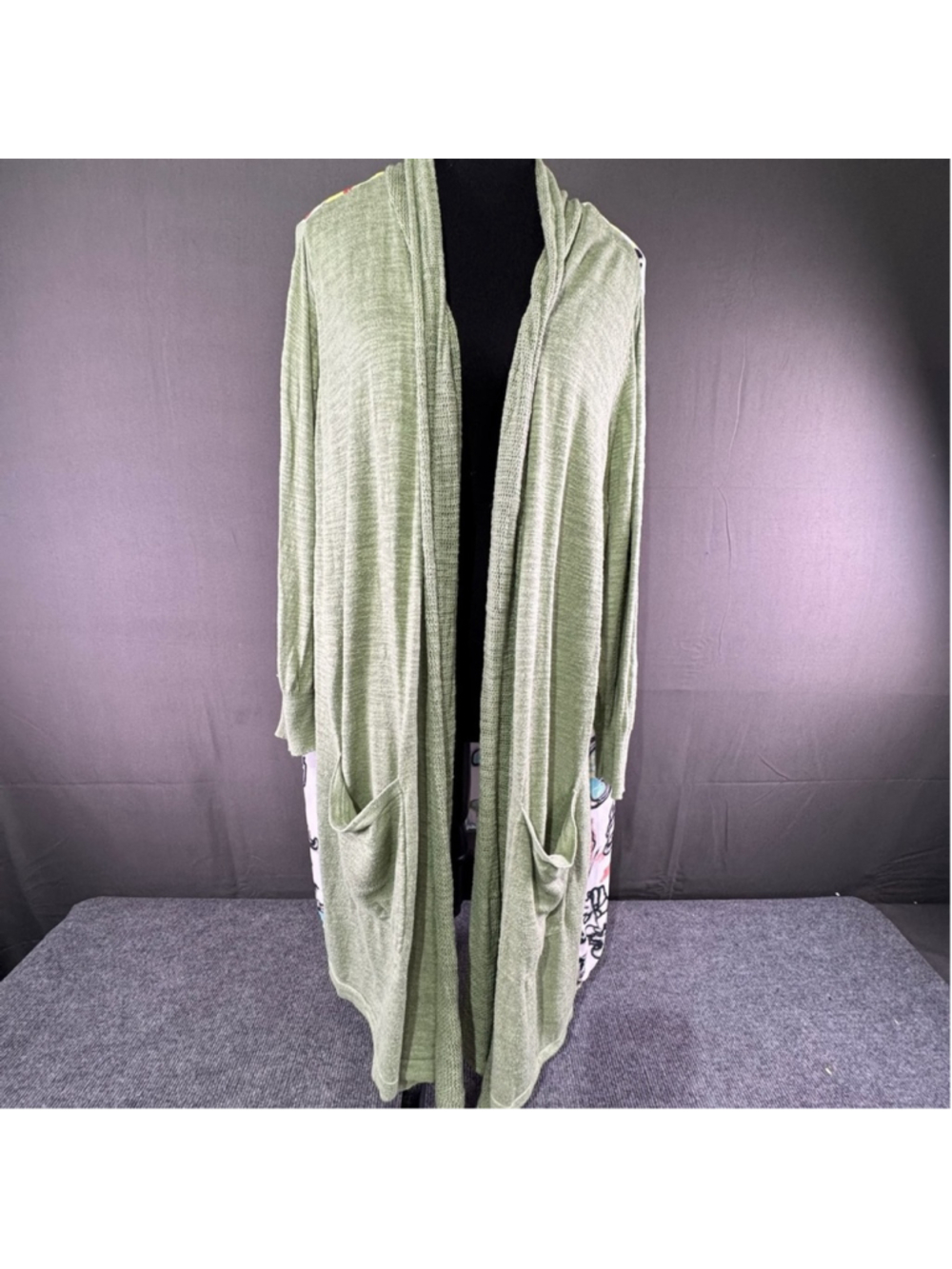 Melissa McCarthy Seven7 Cardigan Womens 2X Open Front Floral Boho Green Pockets